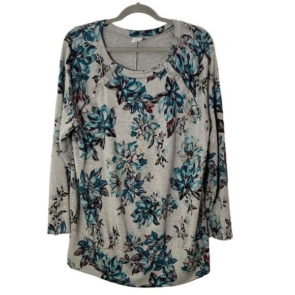 Time and Tru Gray Floral Maternity Top Size Large Gray Maternity Knit Top - Picture 1 of 9